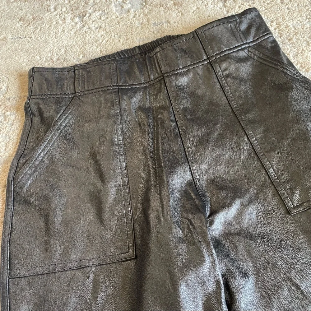 Spanx Leather Like Jogger Pants Brown cuffed Ankle Faux Leather Pull On: Small